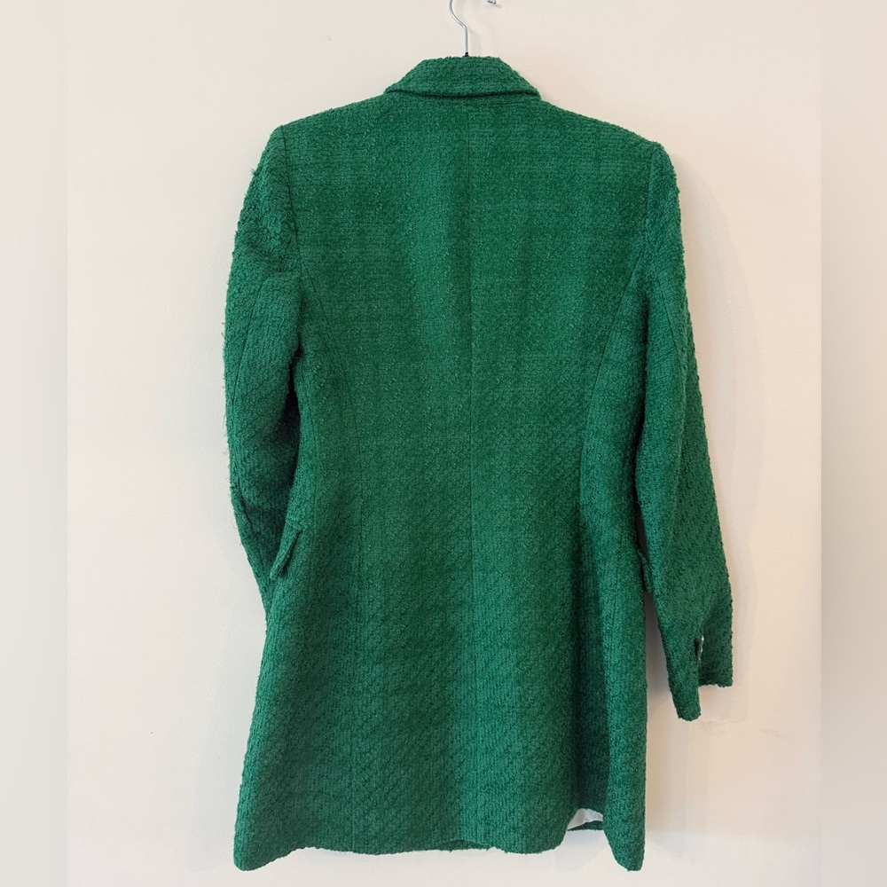 ZARA Bouclé Tweed Blazer M Green Gold Buttons NWT $129 - Picture 3 of 5